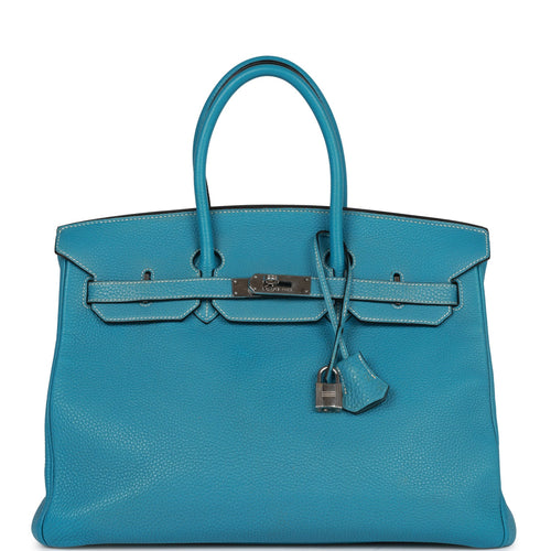 Hermes Birkin 30 Bag Beautiful Ostrich Blue Indigo Palladium Hardware at  1stDibs