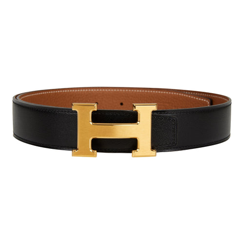 Hermes Belt H Constance 32mm Fauve Barenia / Dark Brown Street
