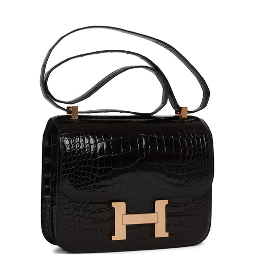 Hermes Limited Edition 18cm Shiny Bordeaux Alligator & Rouge H