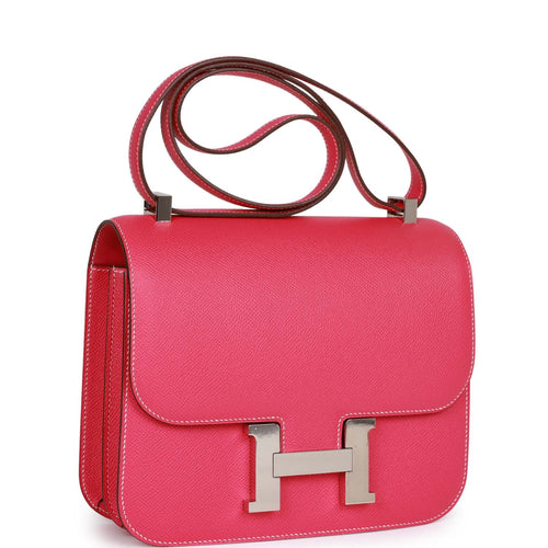 Amazing Hermes Constance Mini 18 shoulder bag in Rose Tyrien epsom