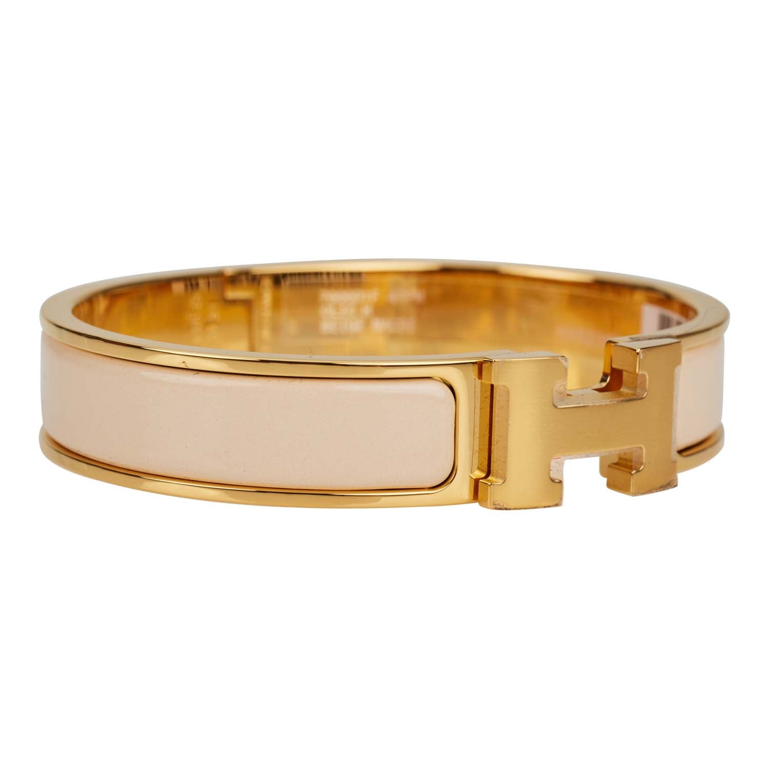 Hermes Beige Nacre Clic Clac H Narrow Enamel Bracelet PM GHW – Madison ...