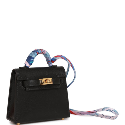 Hermes Kelly Twilly Bag Charm Etoupe Gold Hardware Tadelakt Leather New  w/Box
