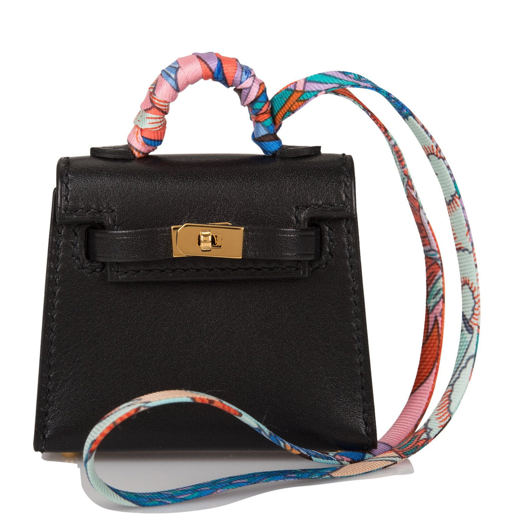 Hermes Black Tadelakt Mini Kelly Twilly 