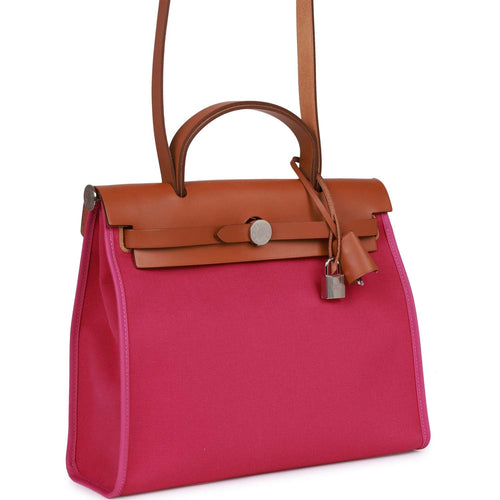 Hermes Herbag Zip 31 Toile And Leather Ecru-Brique-Mauve Pink/ Rouge S