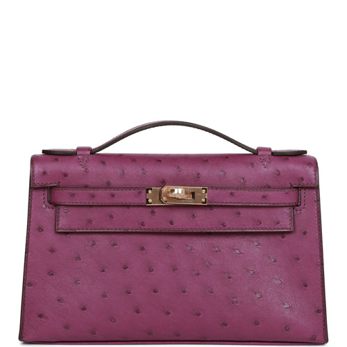 Hermes kelly pochette Fuschia Ostrich palladium Hardware – Ruelamode