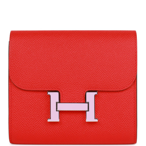 Hermès Kelly Compact Wallet Rose Lipstick Chevre Goatskin Palladium Ha –  SukiLux