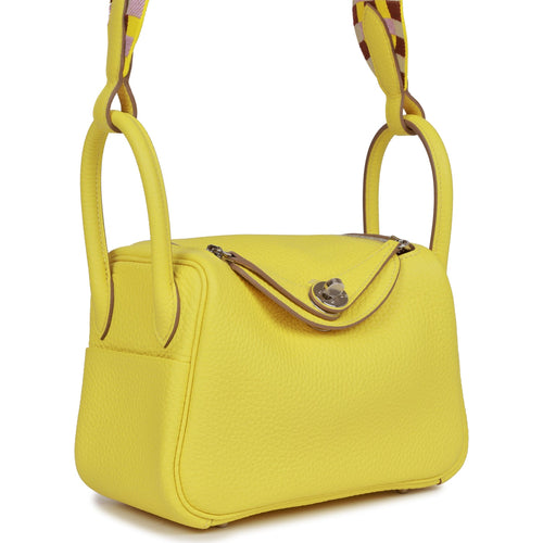 Hermes Mini Lindy 20 Bag Jaune Citron Ostrich w/ Palladium Hardware