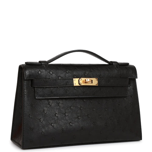 A GRIS PERLE OSTRICH KELLY POCHETTE WITH GOLD HARDWARE, Hermes : Auction  Prices & Indices: LiveArt