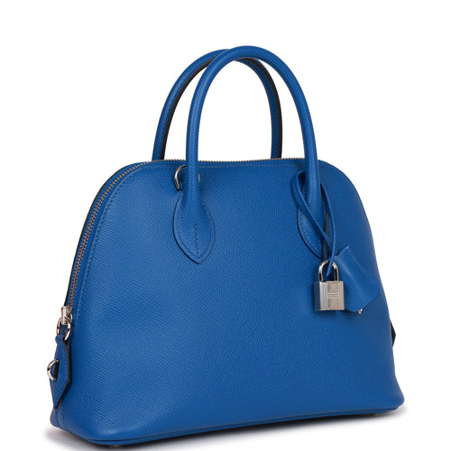 Shop HERMES Bolide Hermes Bolide 1923 25 Nata/Bleu Indigo/Lime GHW