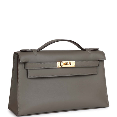 Hermes Kelly pochette Black Swift leather Rose gold hardware