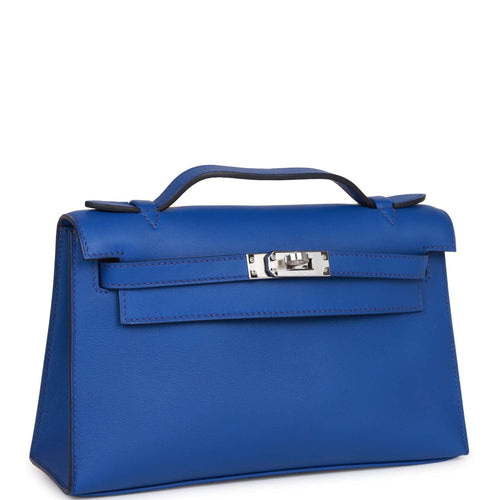 Hermes Kelly Pochette Swift T0 Blue Brume SHW Stamp Z