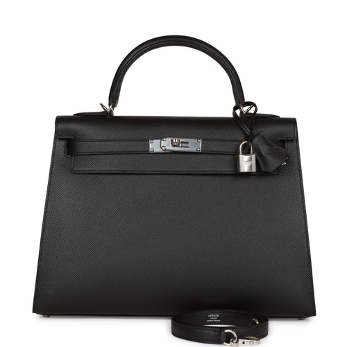 Hermes Kelly Depeche Black Pochette Epsom 25 Palladium at 1stDibs