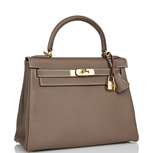 Hermes Kelly Sellier 28 Etain Epsom Gold Hardware Grey Madison Avenue Couture