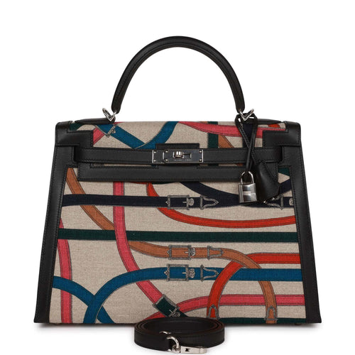 HERMÈS Kelly 25 Sellier handbag in Black Toile H and Swift leather