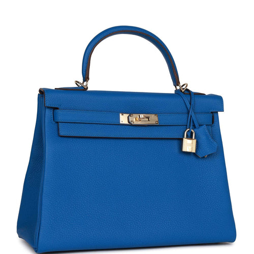 Hermes Kelly 25 Blue Bleu Royal Sellier Shoulder Bag Palladium