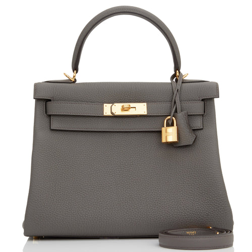 HERMES Kelly 25 Retourne Gris Etain Togo Gold Hardware Y Stamp