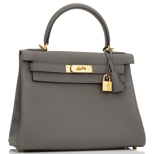 HERMES Kelly 25 Retourne Gris Etain Togo Gold Hardware Y Stamp