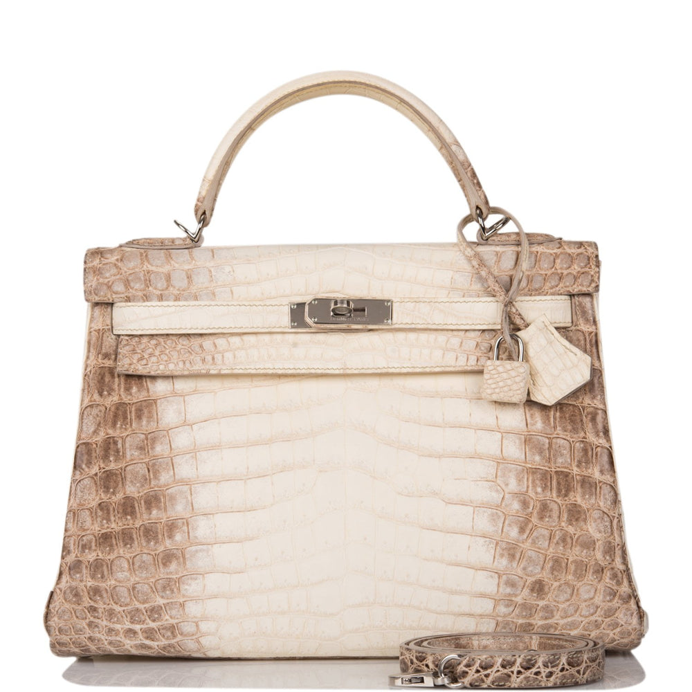 Hermes White Matte Niloticus Himalaya Crocodile Kelly 32cm Palladium Hardware