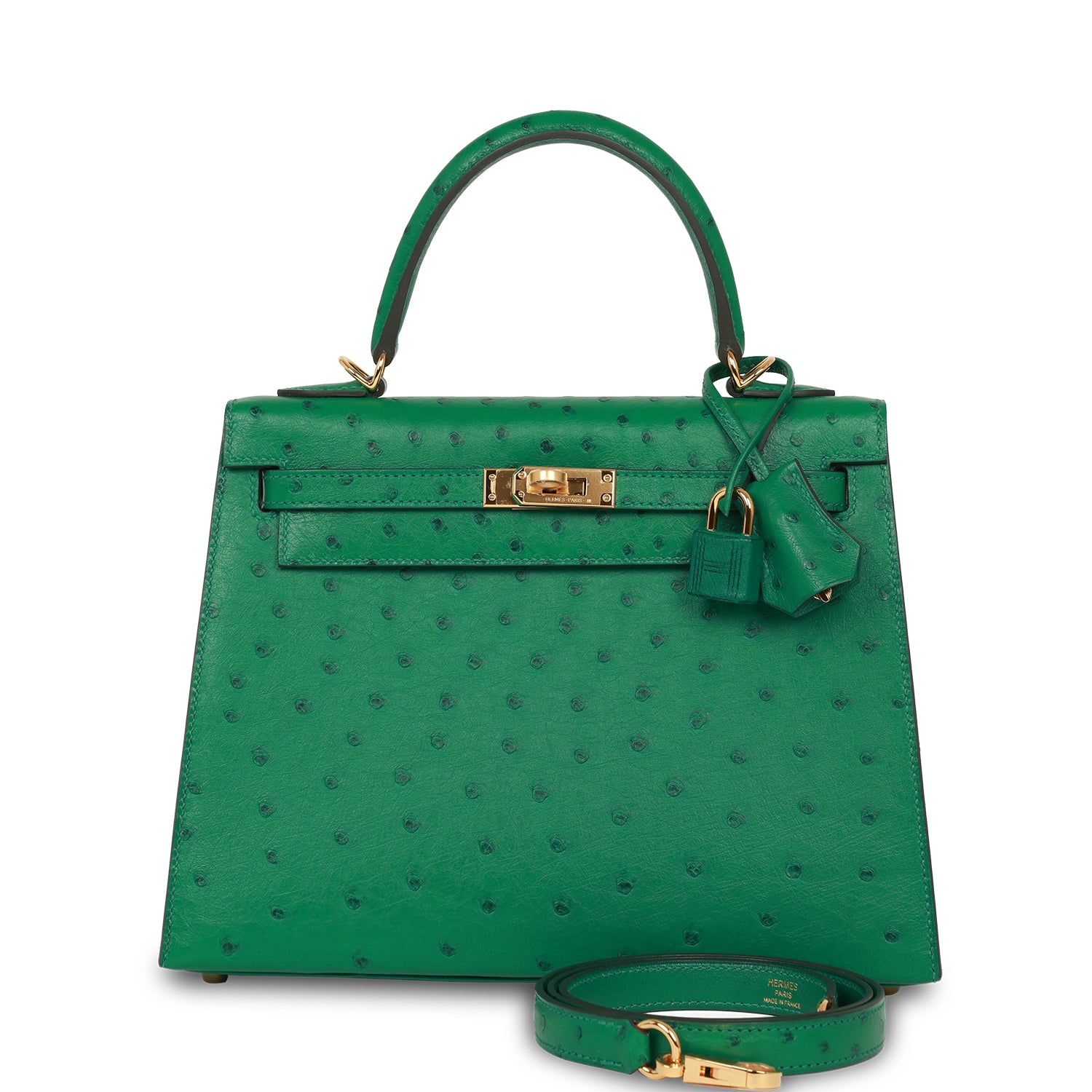 Hermes Vert Vertigo Ostrich Sellier Kelly 25cm Gold Hardware – Madison ...