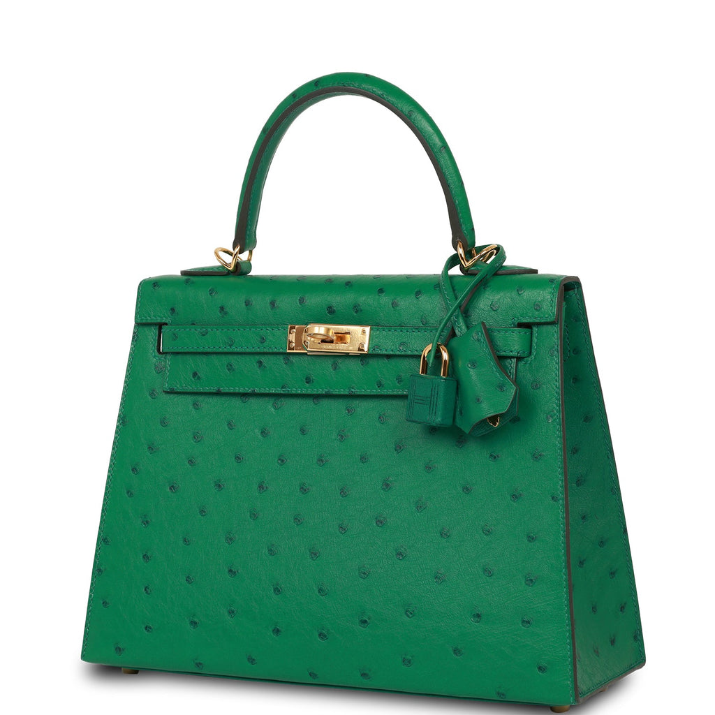 Hermes Vert Vertigo Ostrich Sellier Kelly 25cm Gold Hardware – Madison ...