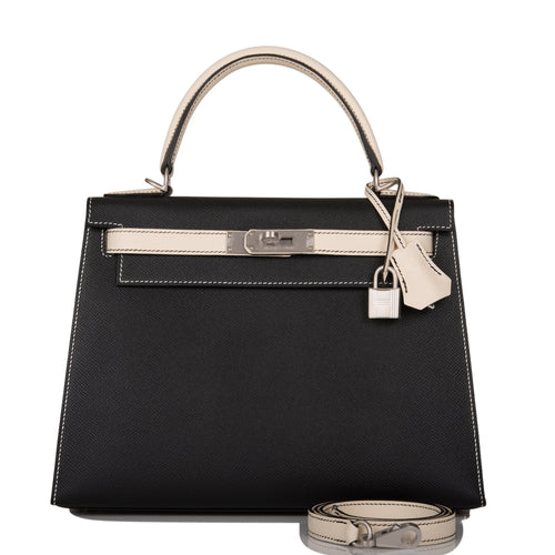 Hermes HSS Kelly Sellier 25 Gris Perle and Black Chevre Palladium Hardware  – Madison Avenue Couture