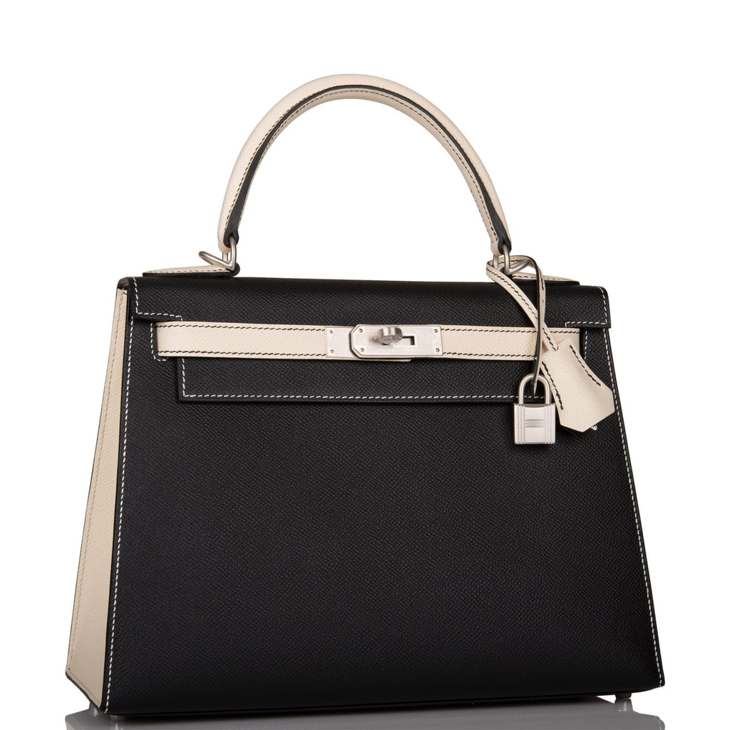 Hermes Special Order (HSS) Kelly Sellier 28 Black and Craie Epsom Brus ...