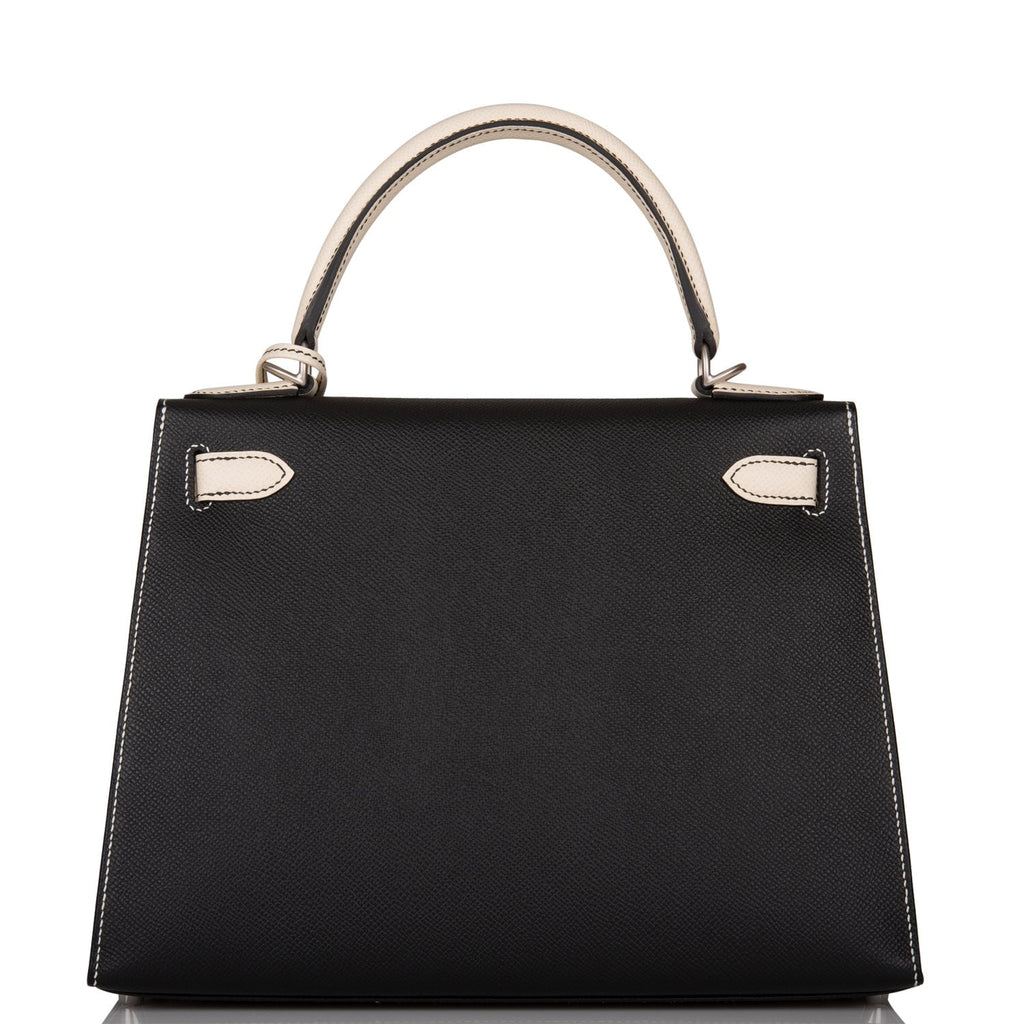 Hermes Special Order (HSS) Kelly Sellier 28 Black and Craie Epsom Brus ...