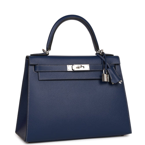 Hermes Kelly Sellier HSS 20 Mini Bag Craie / Bleu Indigo Epsom Palladium