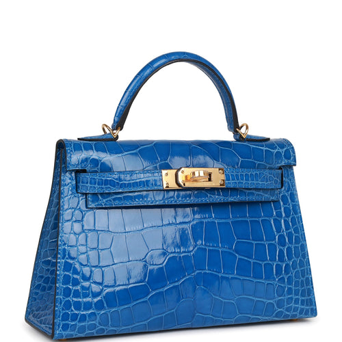 Hermes Kelly bag mini Sellier Blue brume Chevre myzore goatskin Gold  hardware