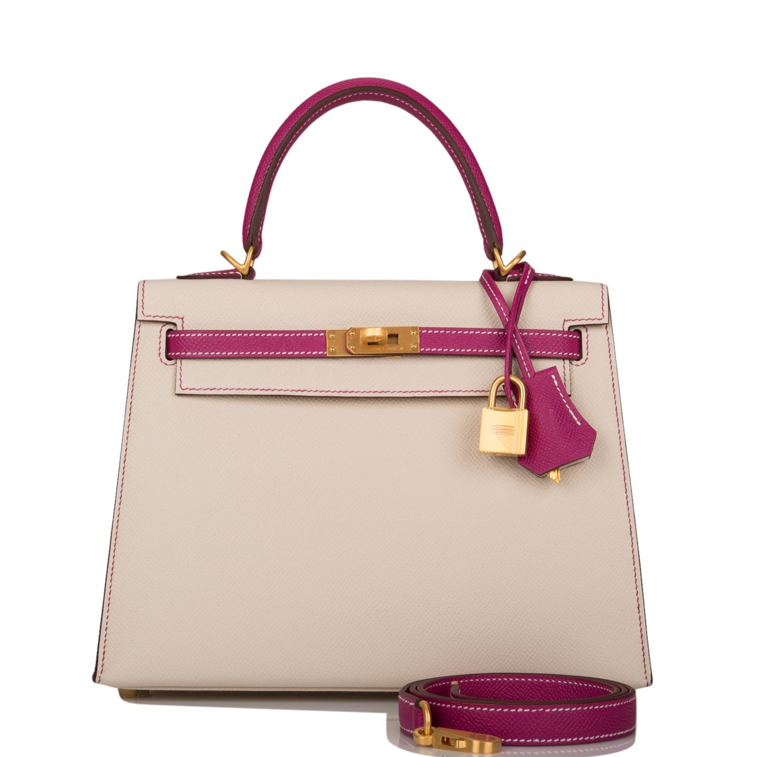 Hermes Special Order (HSS) Kelly Sellier 25 Rose Pourpre and Craie Eps ...