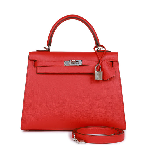 A ROUGE CASAQUE EPSOM LEATHER SELLIER KELLY 25 WITH GOLD HARDWARE