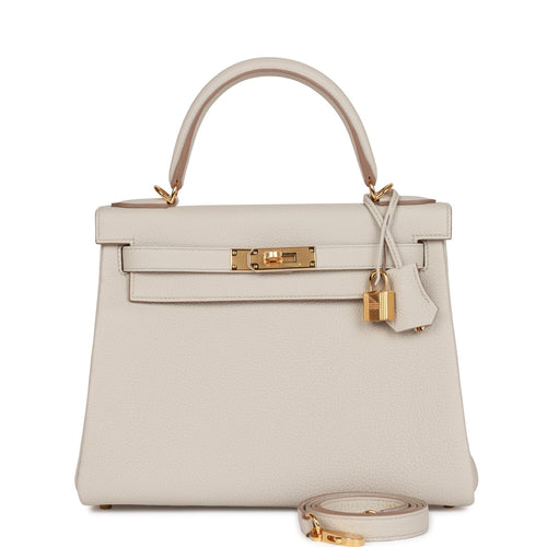 Hermes Kelly Sellier 25 Chai Ostrich Gold Hardware