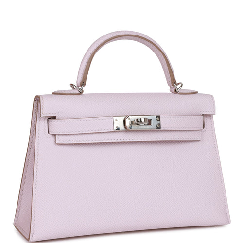 Hermes Kelly 20 Mini Sellier 5P Pink Bubblegum Bag Epsom Palladium •  MIGHTYCHIC • 