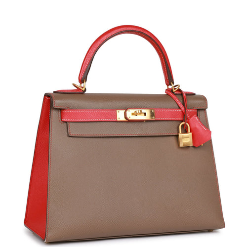 HERMES Kelly 28 Bag in bicolor Blue Indigo and Burgundy Epsom