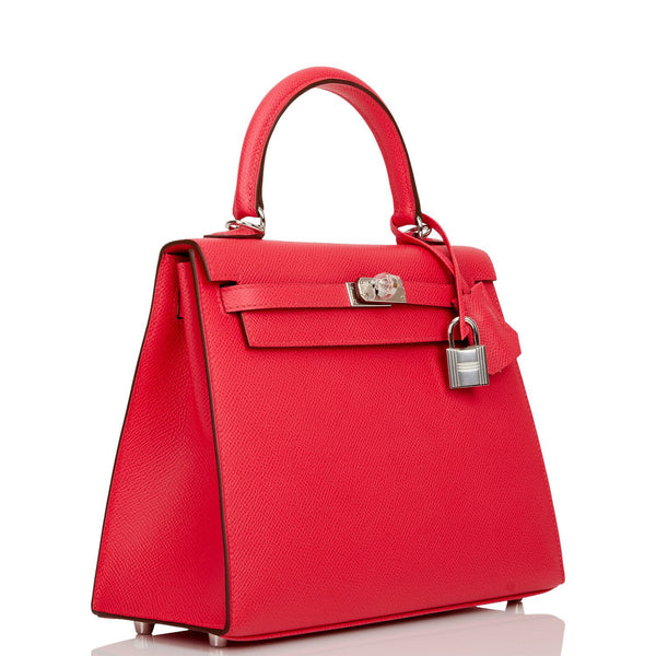 Hermes Kelly Sellier 25 Rose Extreme Epsom Palladium Hardware – Madison ...