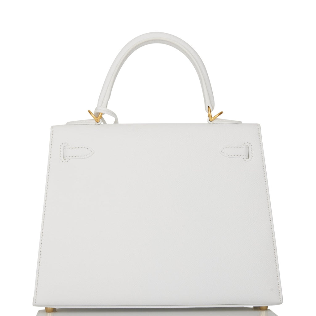 Hermes Special Order (HSS) Kelly Sellier 25 White Verso Epsom Brushed ...