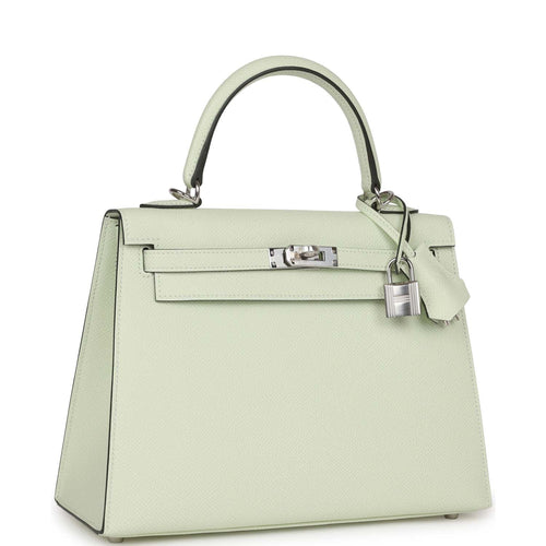 HERMÈS, VERT AMANDE SELLIER KELLY 25CM OF EPSOM LEATHER WITH PALLADIUM  HARDWARE, Handbags & Accessories, 2020