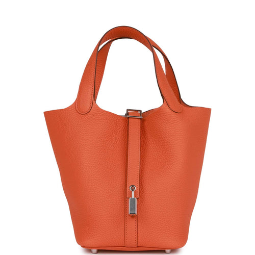 Hermes Orange Clemence Leather Picotin Lock MM Bag - Yoogi's Closet