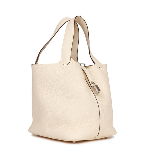 Hermes Picotin Cargo 18 Nata Swift and Toile Canvas Palladium Hardware Ivory Madison Avenue Couture