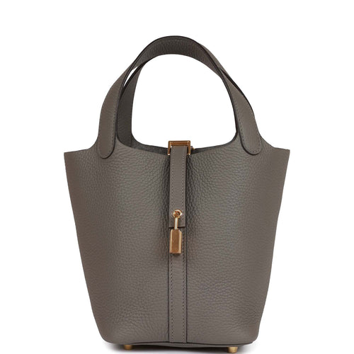 Hermes Picotin Lock bag MM Etoupe grey Clemence leather Gold hardware