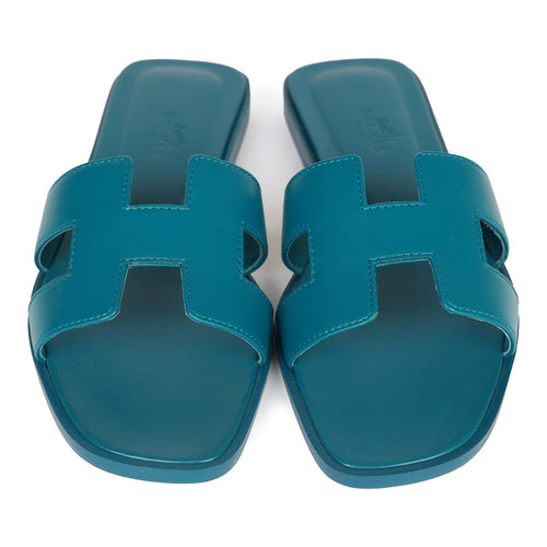 Hermes Oran Sandal Blue Bleuet Leather Size 37 / 7 New w/Box For