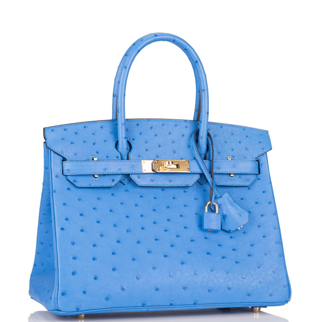 Hermes Bleuet Ostrich Birkin 30cm Gold 