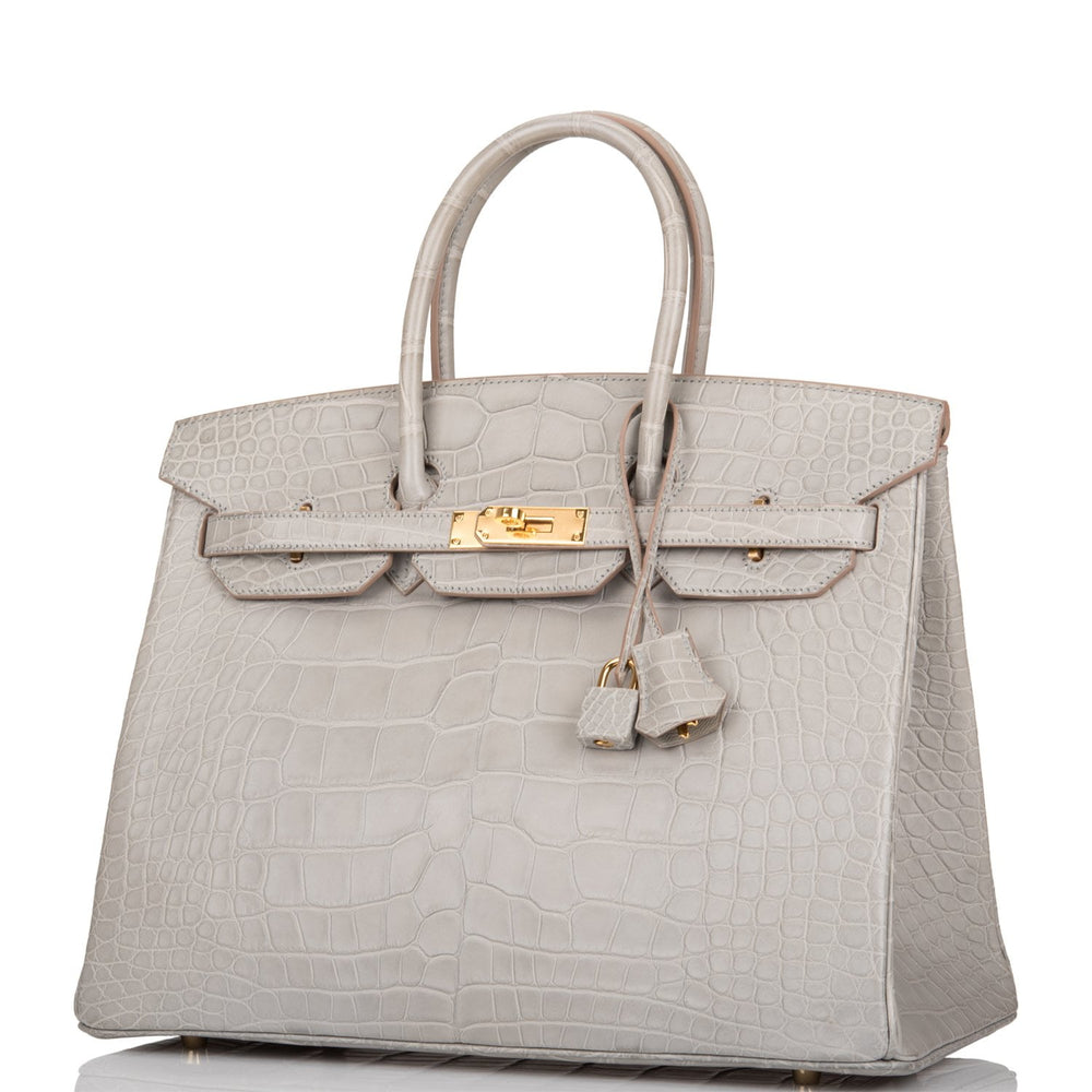 Hermes Gris Perle Matte Alligator Birkin 35cm Gold Hardware