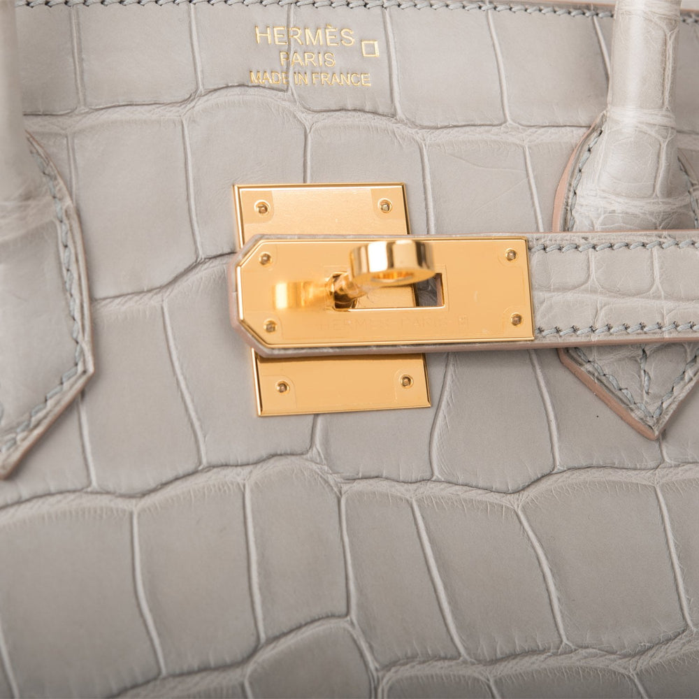 Hermes Gris Perle Matte Alligator Birkin 35cm Gold Hardware