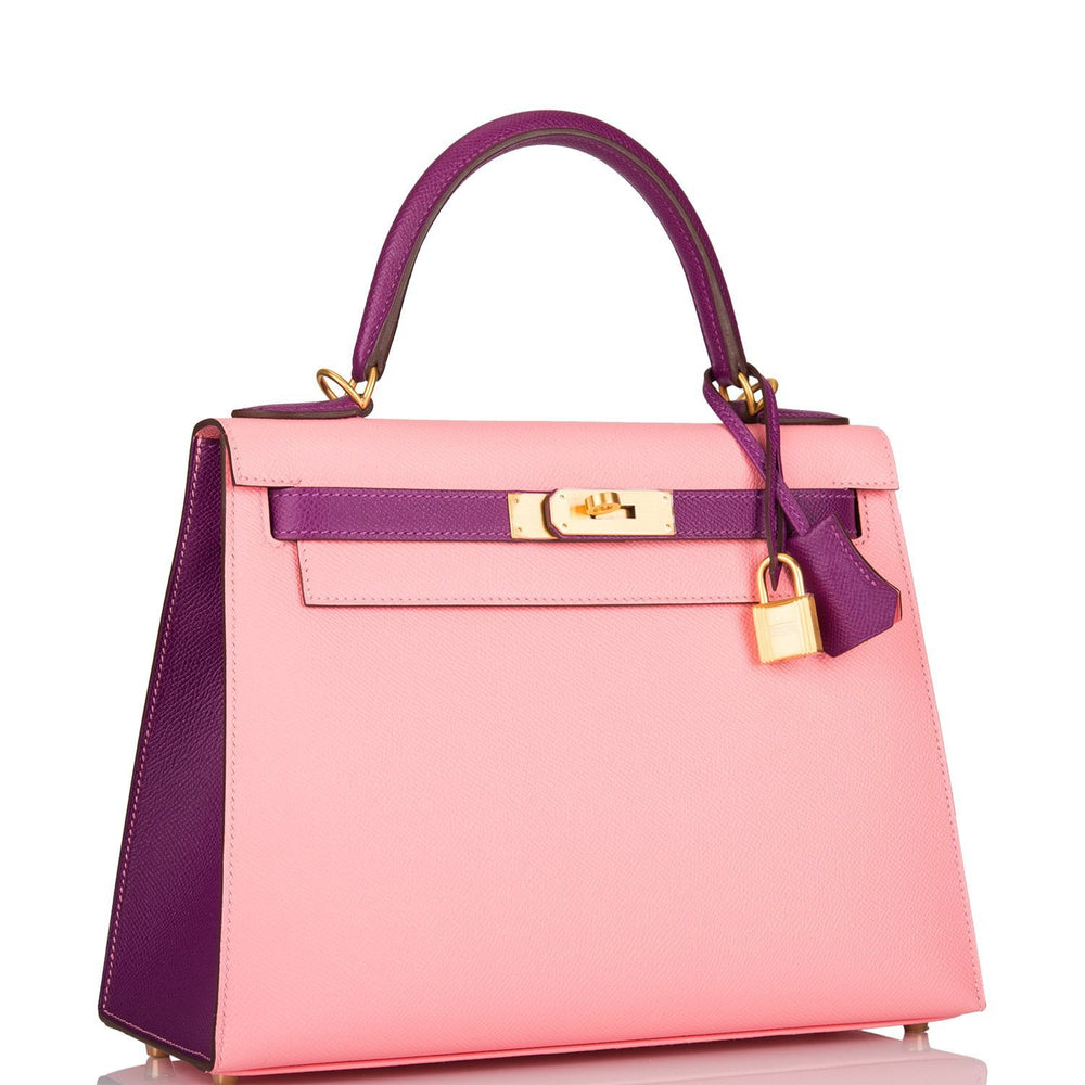 Hermes HSS Bi-Color Rose Confetti and Anemone Epsom Sellier Kelly 28cm Brushed Gold Hardware