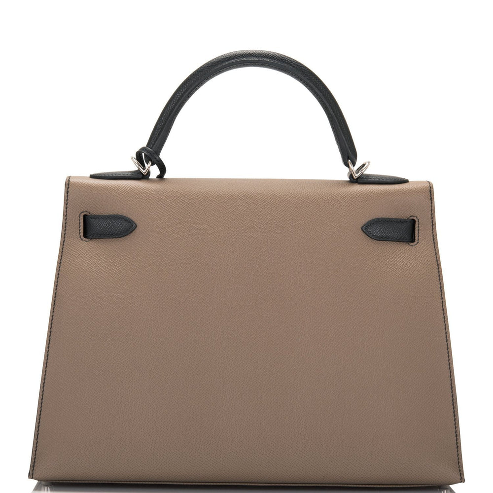 Hermes HSS Bi-Color Etoupe and Black Epsom Sellier Kelly 32cm Palladium Hardware