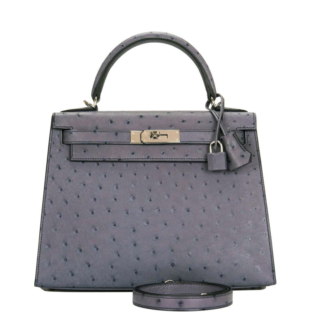 Hermes Gris Agate Ostrich Sellier Kelly 