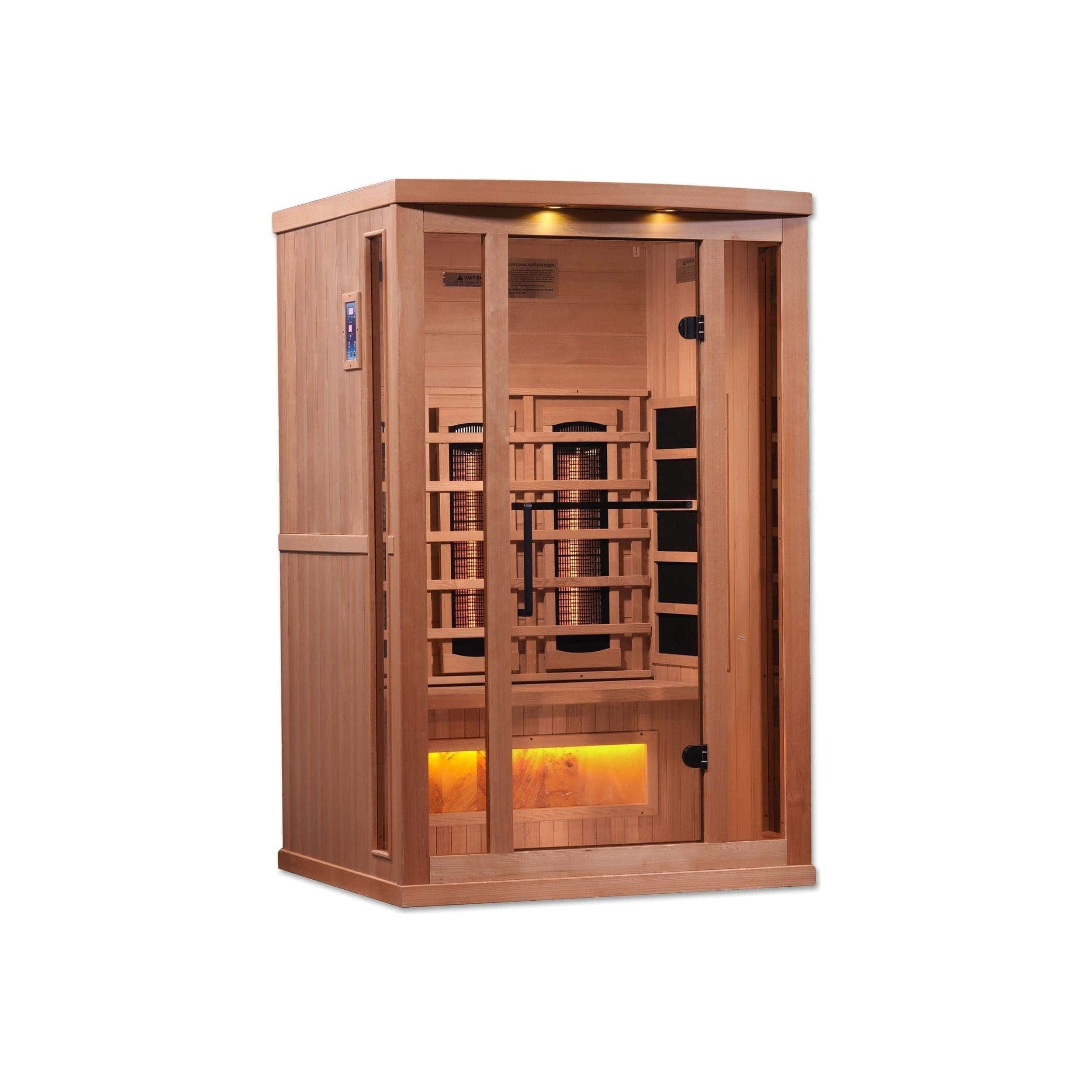 Golden Designs 2-Person Full Spectrum PureTech™ Near Zero EMF FAR Infrared Sauna with Himalayan Salt Bar in Canadian Hemlock GDI-8020-02