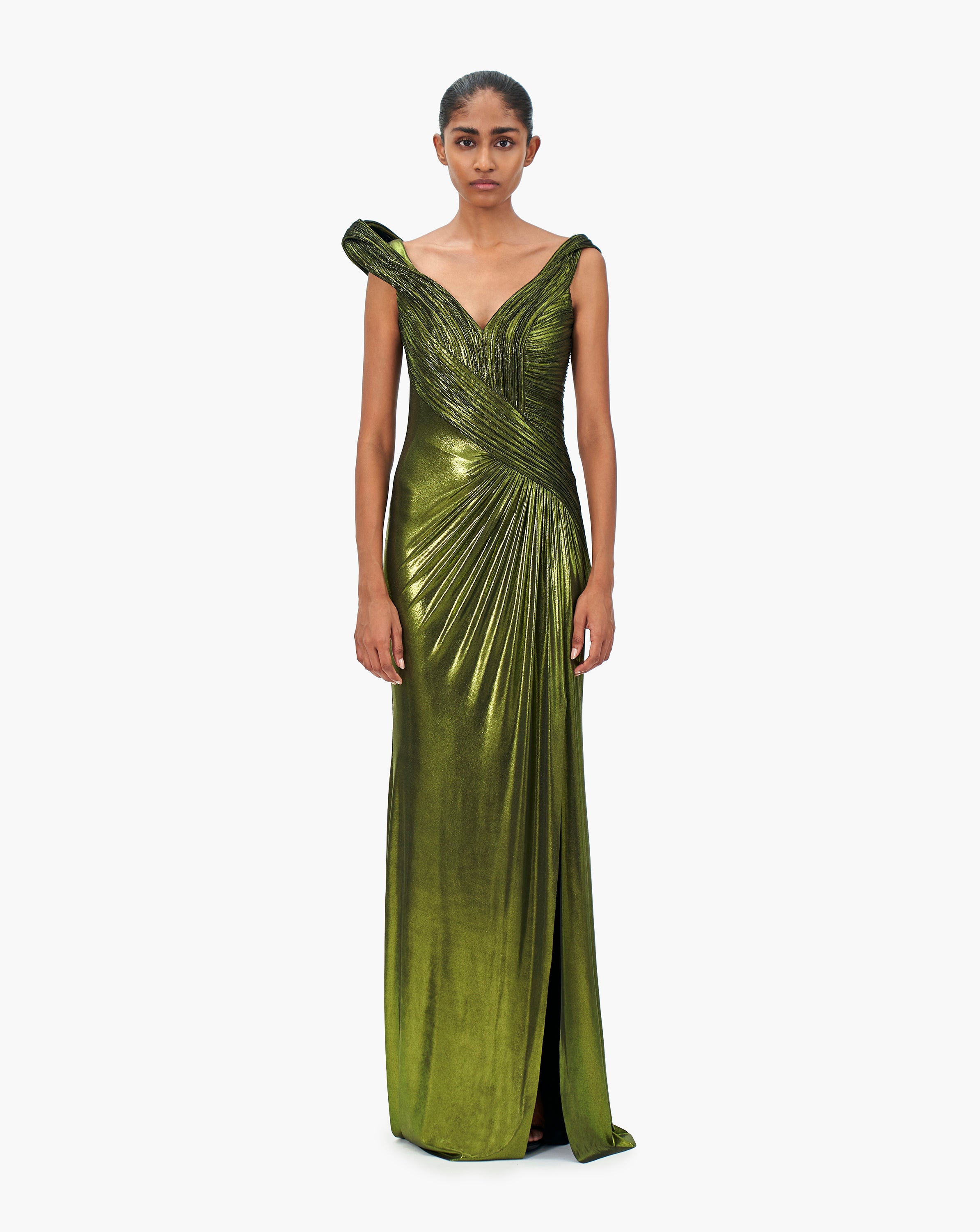 Emerald Green Sequins Bugle Bead Embroidered Sculpted Gown Saree Design by Gaurav  Gupta at Pernia's Pop Up Shop 2024
