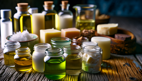 Various oils and butters used in soap-making